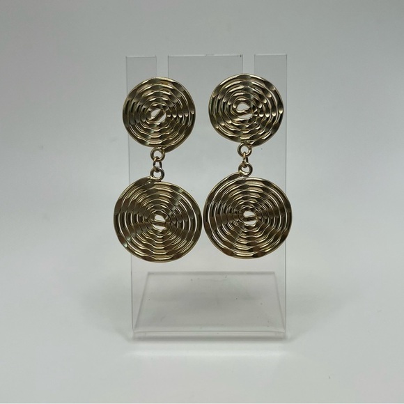 Gold Toned Hammered Spiral Earrings - Unmarked - Picture 3 of 5